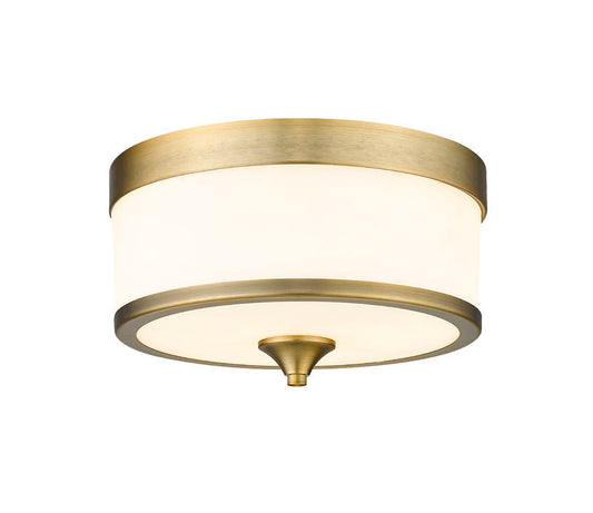 Z-Lite Cosmopolitan 14" 3-Light Heritage Brass Flush Mount Lighting With Etched White Glass Shade