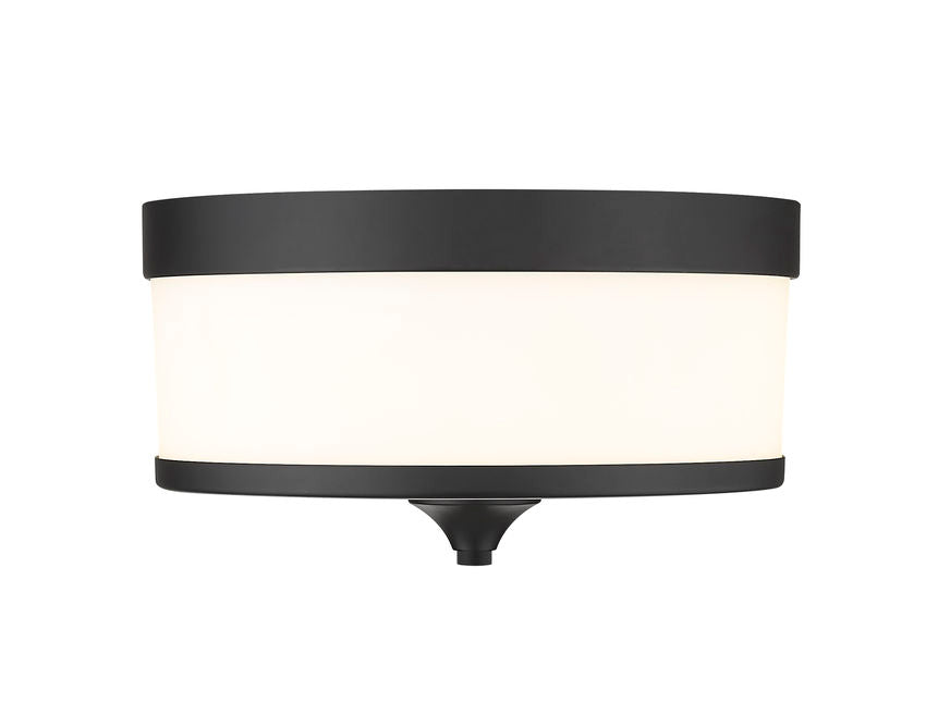 Z-Lite Cosmopolitan 14" 3-Light Matte Black Flush Mount Lighting With Etched White Glass Shade