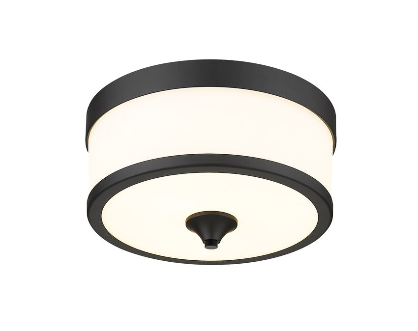 Z-Lite Cosmopolitan 14" 3-Light Matte Black Flush Mount Lighting With Etched White Glass Shade