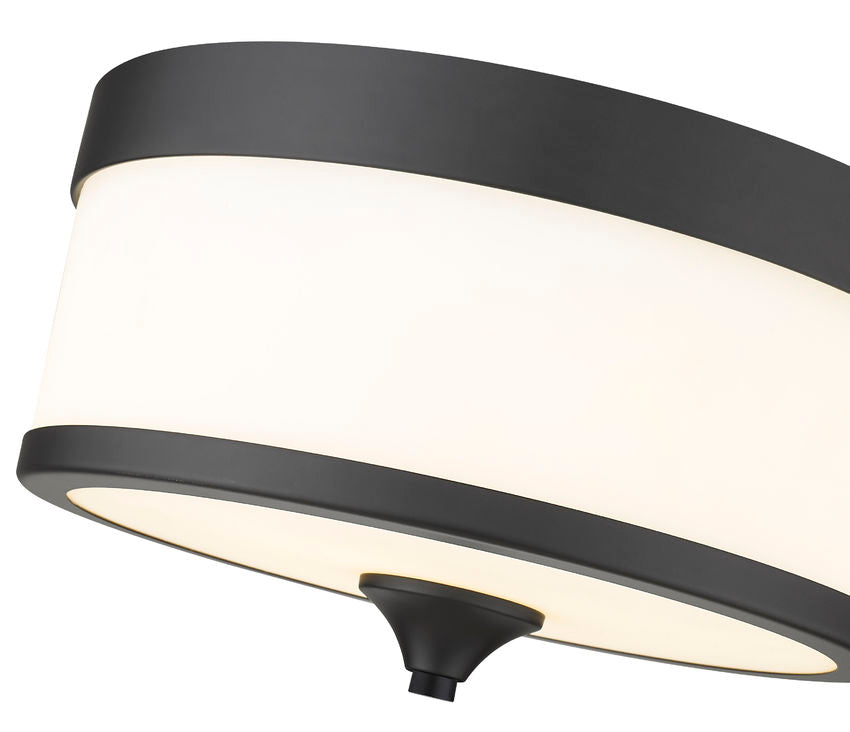 Z-Lite Cosmopolitan 14" 3-Light Matte Black Flush Mount Lighting With Etched White Glass Shade