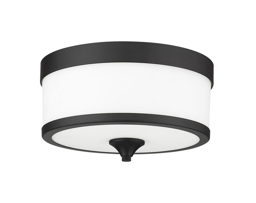 Z-Lite Cosmopolitan 14" 3-Light Matte Black Flush Mount Lighting With Etched White Glass Shade