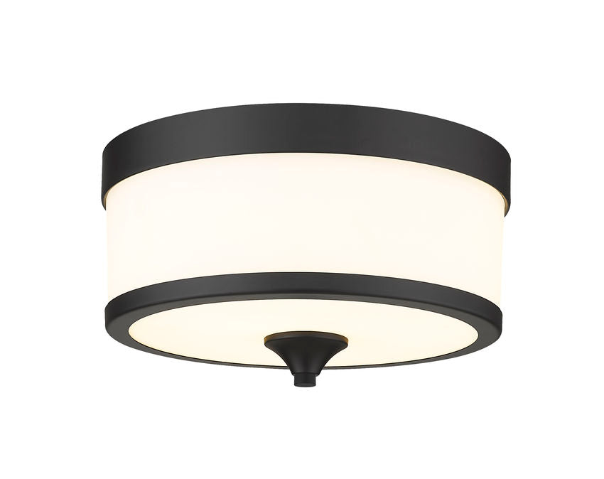 Z-Lite Cosmopolitan 14" 3-Light Matte Black Flush Mount Lighting With Etched White Glass Shade