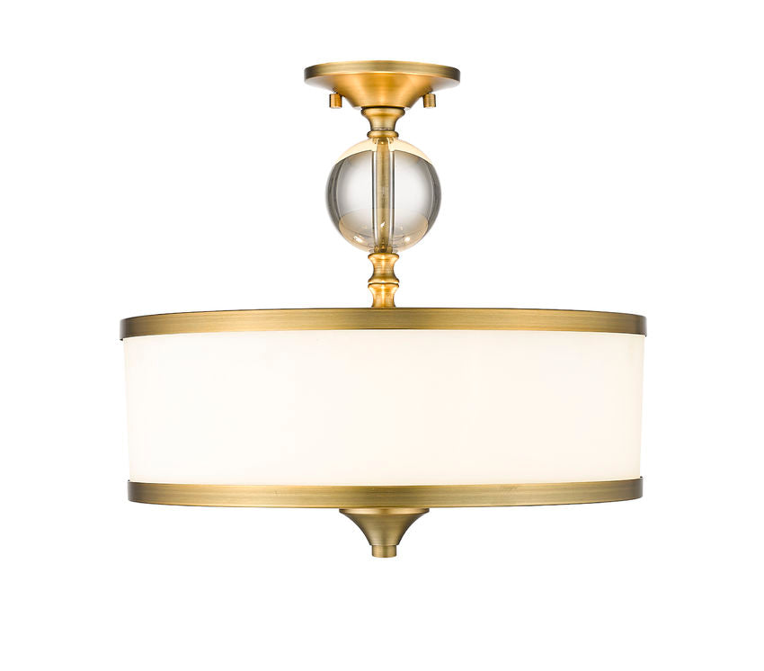 Z-Lite Cosmopolitan 16" 3-Light Heritage Brass Semi Flush Mount With Etched White Glass Shade