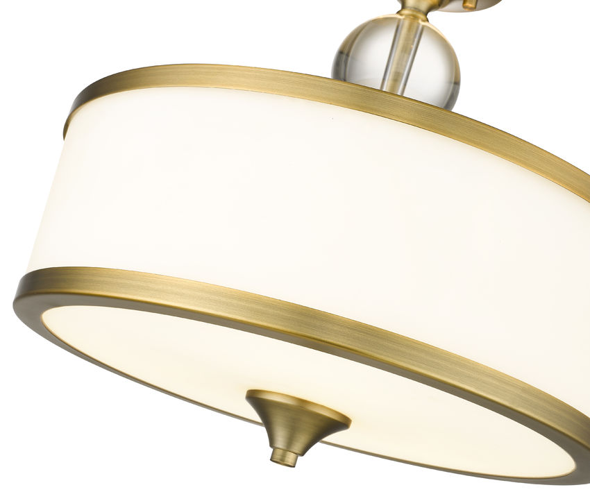 Z-Lite Cosmopolitan 16" 3-Light Heritage Brass Semi Flush Mount With Etched White Glass Shade