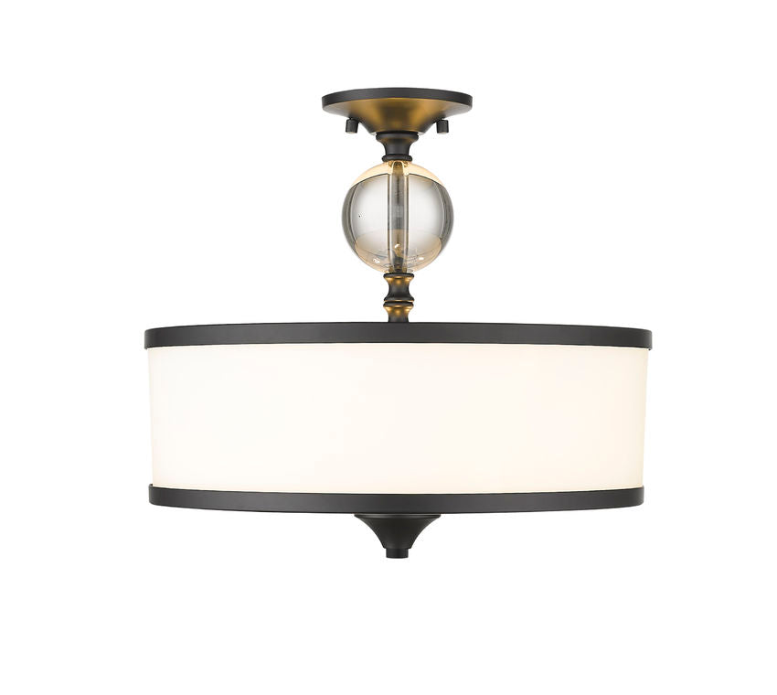 Z-Lite Cosmopolitan 16" 3-Light Matte Black Semi Flush Mount With Etched White Glass Shade