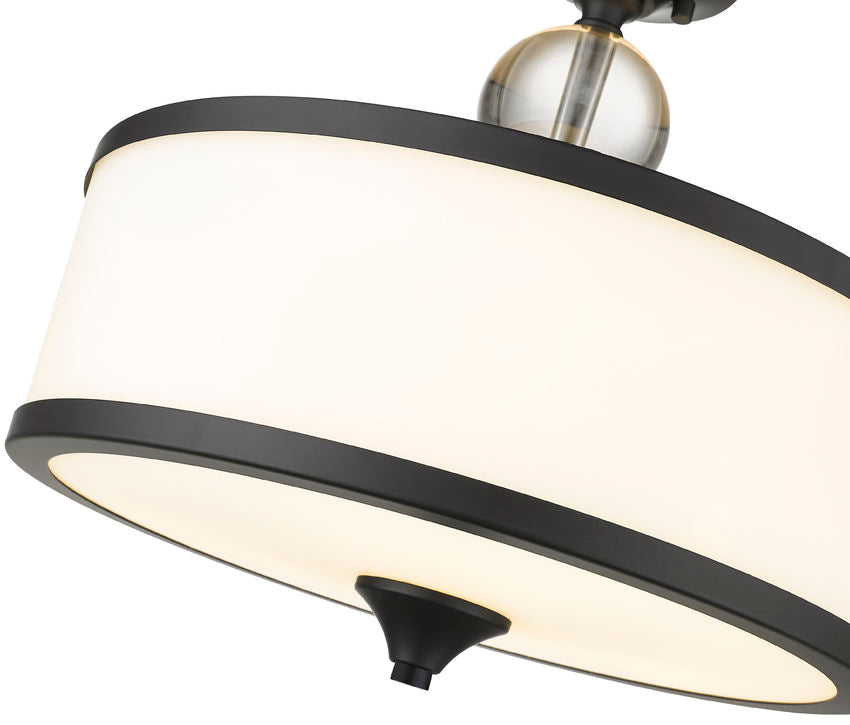 Z-Lite Cosmopolitan 16" 3-Light Matte Black Semi Flush Mount With Etched White Glass Shade