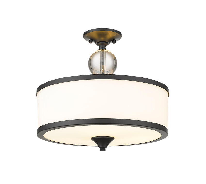 Z-Lite Cosmopolitan 16" 3-Light Matte Black Semi Flush Mount With Etched White Glass Shade