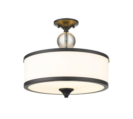 Z-Lite Cosmopolitan 16" 3-Light Matte Black Semi Flush Mount With Etched White Glass Shade