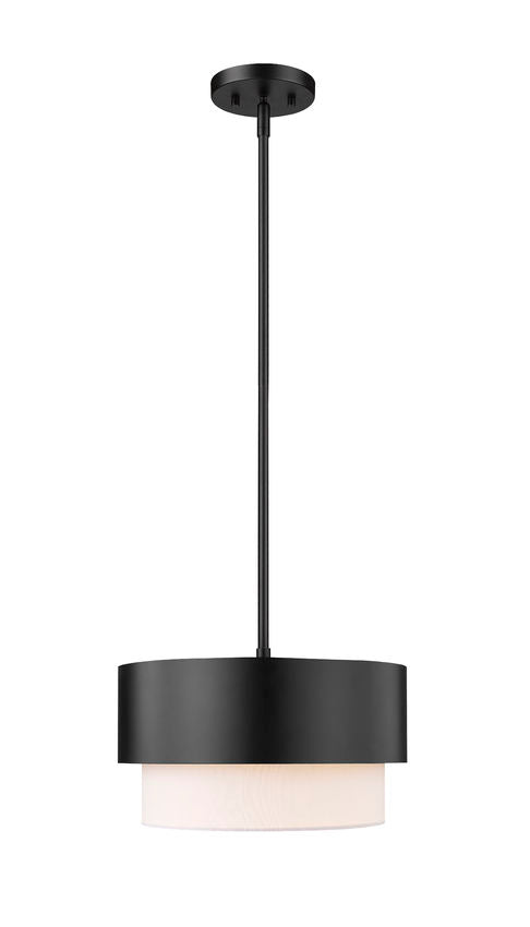 Z-Lite Counterpoint 12" 1-Light Matte Black Steel and White Fabric Pendant Light