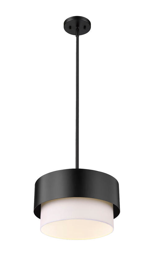 Z-Lite Counterpoint 12" 1-Light Matte Black Steel and White Fabric Pendant Light