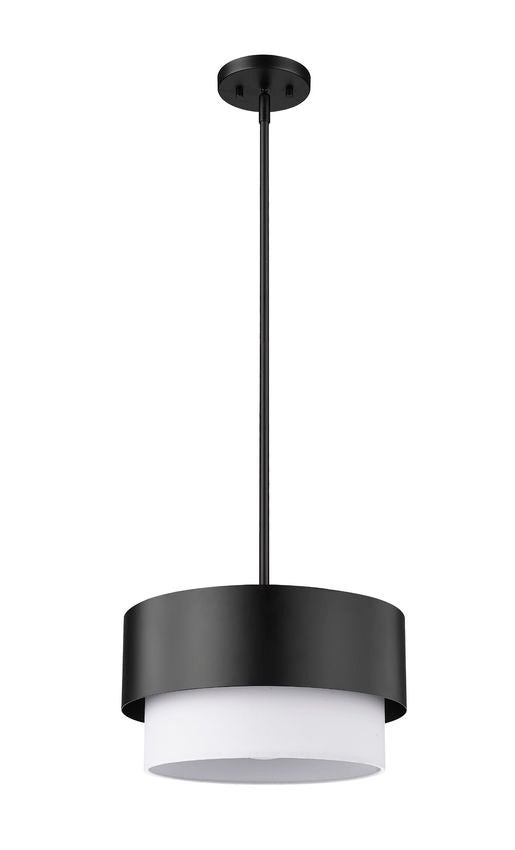 Z-Lite Counterpoint 12" 1-Light Matte Black Steel and White Fabric Pendant Light