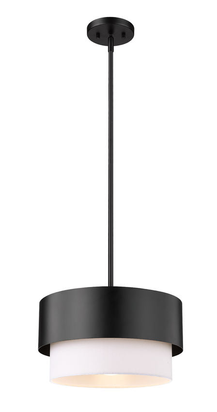 Z-Lite Counterpoint 12" 1-Light Matte Black Steel and White Fabric Pendant Light