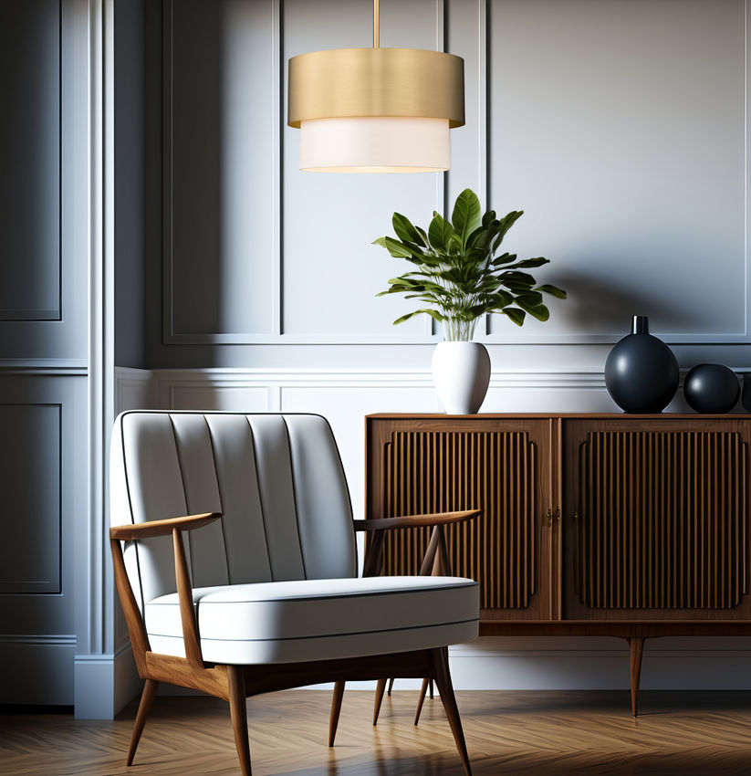 Z-Lite Counterpoint 12" 1-Light Modern Gold Steel and White Fabric Pendant Light