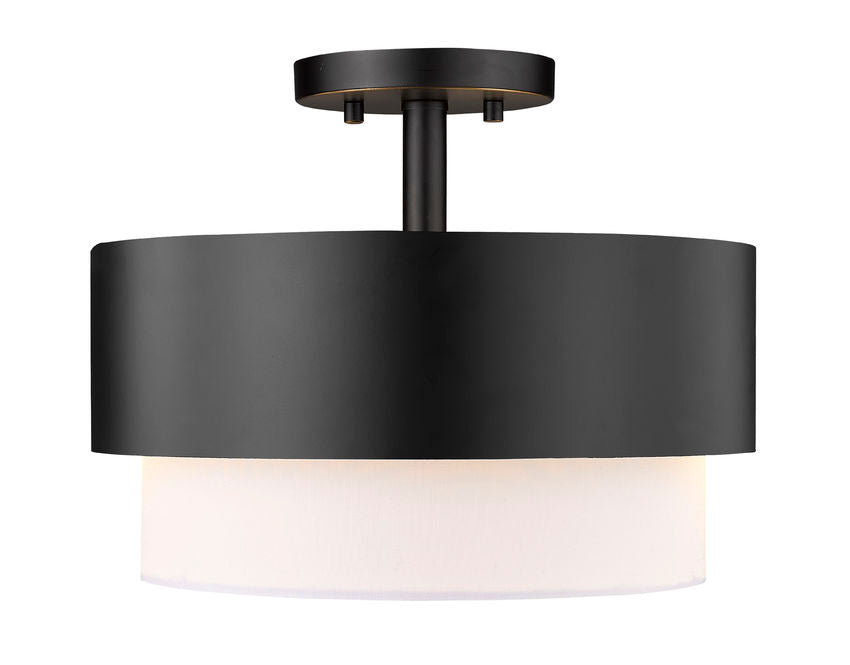 Z-Lite Counterpoint 13" 2-Light Matte Black Steel and White Fabric Semi Flush Mount Light