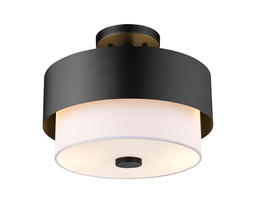 Z-Lite Counterpoint 13" 2-Light Matte Black Steel and White Fabric Semi Flush Mount Light