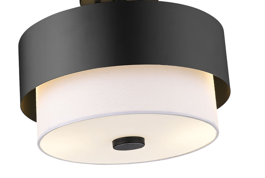 Z-Lite Counterpoint 13" 2-Light Matte Black Steel and White Fabric Semi Flush Mount Light