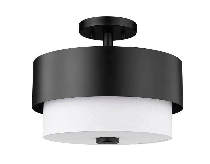 Z-Lite Counterpoint 13" 2-Light Matte Black Steel and White Fabric Semi Flush Mount Light