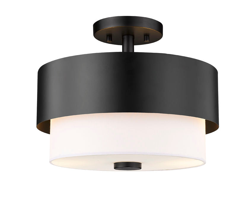 Z-Lite Counterpoint 13" 2-Light Matte Black Steel and White Fabric Semi Flush Mount Light