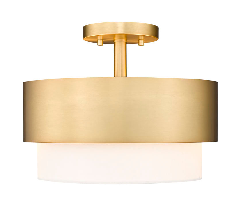 Z-Lite Counterpoint 13" 2-Light Modern Gold Steel and White Fabric Semi Flush Mount Light