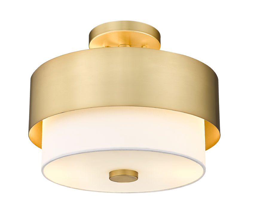 Z-Lite Counterpoint 13" 2-Light Modern Gold Steel and White Fabric Semi Flush Mount Light