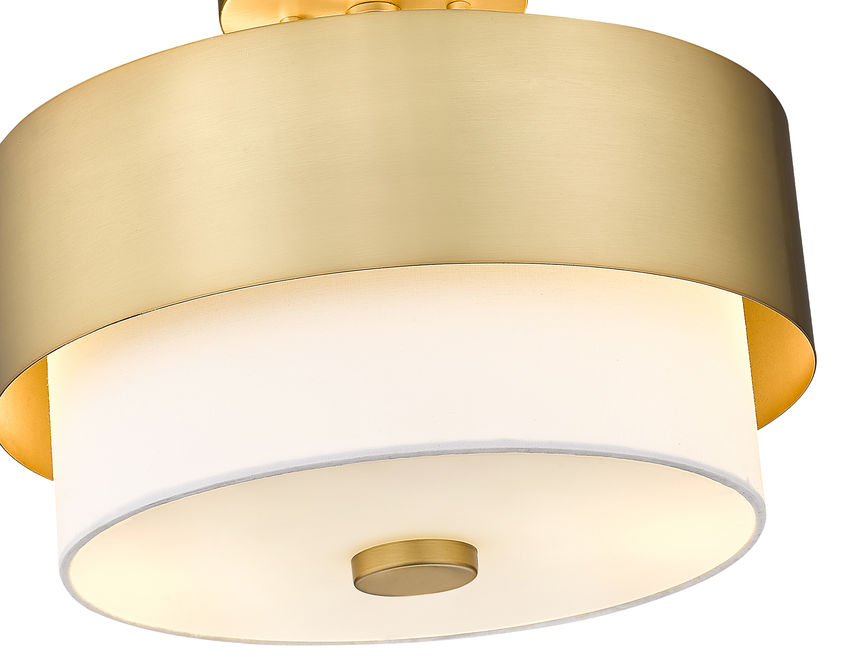 Z-Lite Counterpoint 13" 2-Light Modern Gold Steel and White Fabric Semi Flush Mount Light