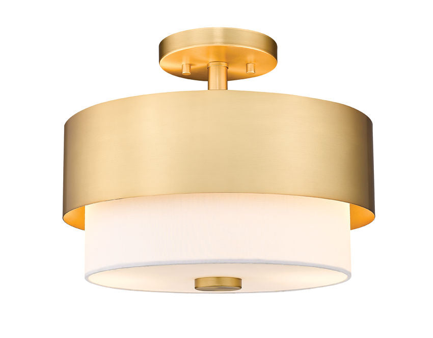 Z-Lite Counterpoint 13" 2-Light Modern Gold Steel and White Fabric Semi Flush Mount Light