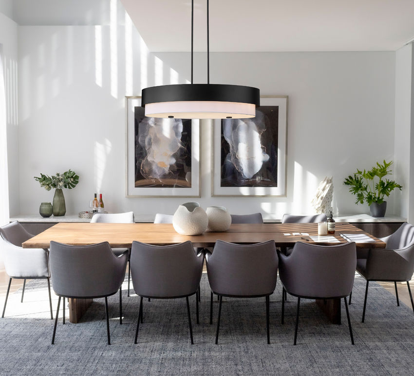 Z-Lite Counterpoint 16" 5-Light Matte Black Steel and White Fabric Linear Chandelier