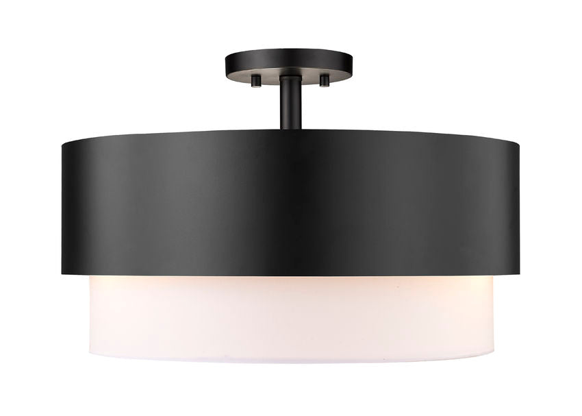 Z-Lite Counterpoint 18" 3-Light Matte Black Steel and White Fabric Semi Flush Mount Light