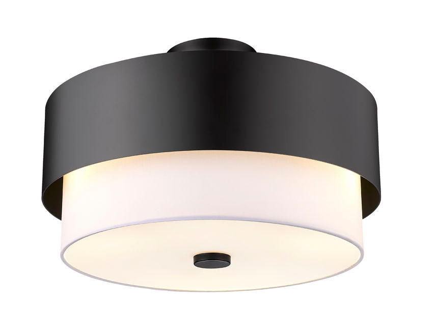 Z-Lite Counterpoint 18" 3-Light Matte Black Steel and White Fabric Semi Flush Mount Light