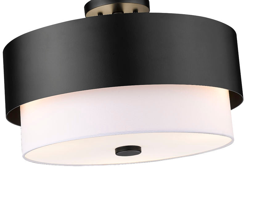 Z-Lite Counterpoint 18" 3-Light Matte Black Steel and White Fabric Semi Flush Mount Light