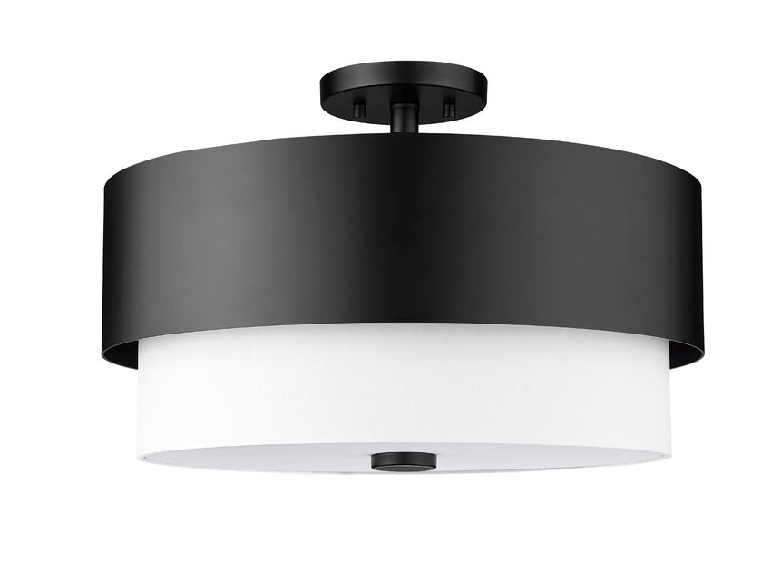 Z-Lite Counterpoint 18" 3-Light Matte Black Steel and White Fabric Semi Flush Mount Light