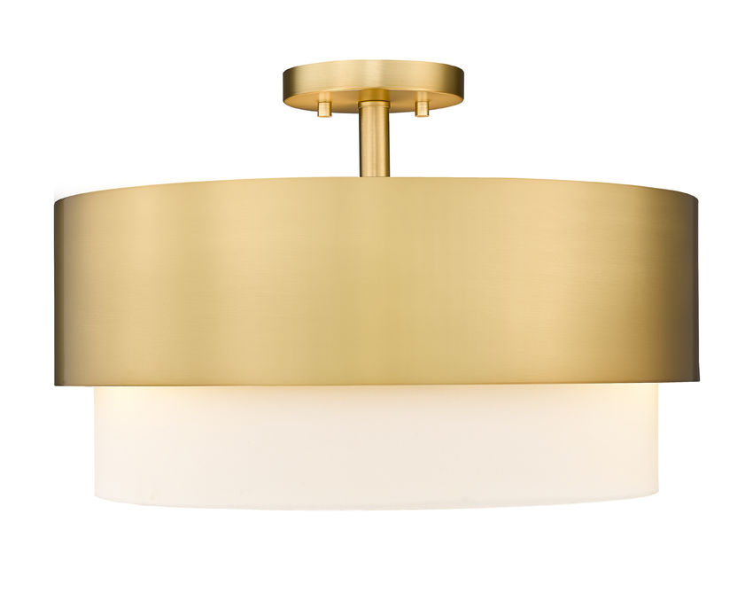 Z-Lite Counterpoint 18" 3-Light Modern Gold Steel and White Fabric Semi Flush Mount Light
