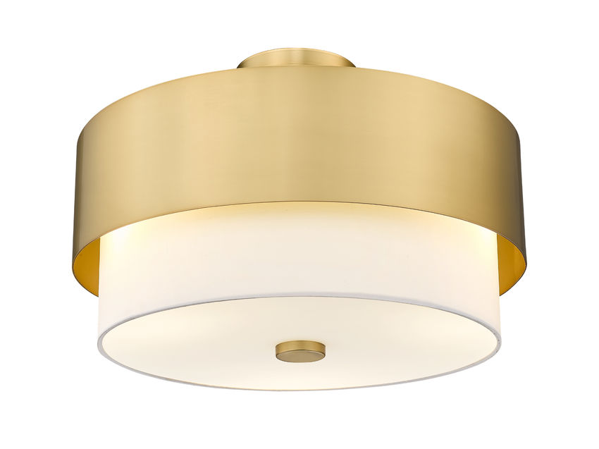 Z-Lite Counterpoint 18" 3-Light Modern Gold Steel and White Fabric Semi Flush Mount Light