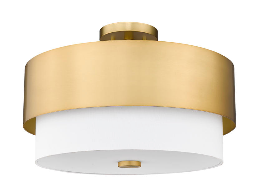 Z-Lite Counterpoint 18" 3-Light Modern Gold Steel and White Fabric Semi Flush Mount Light