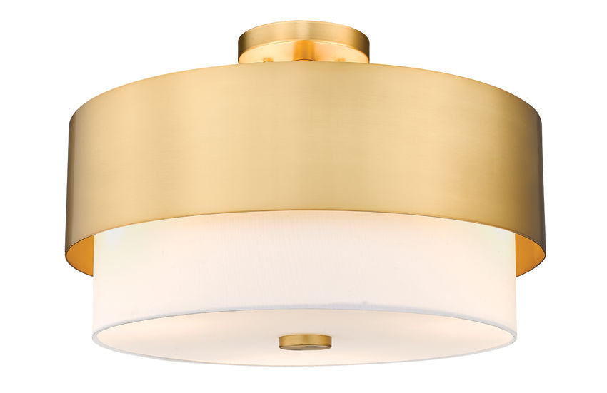 Z-Lite Counterpoint 18" 3-Light Modern Gold Steel and White Fabric Semi Flush Mount Light