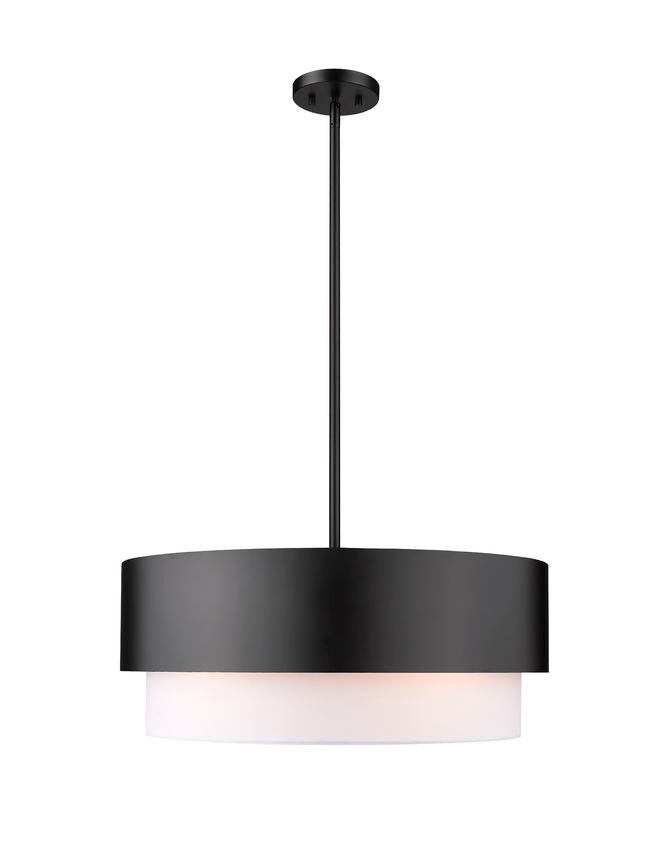 Z-Lite Counterpoint 24" 5-Light Matte Black Steel and White Fabric Shade Chandelier
