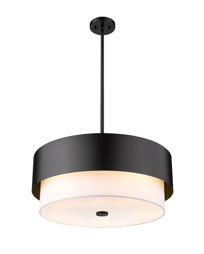 Z-Lite Counterpoint 24" 5-Light Matte Black Steel and White Fabric Shade Chandelier