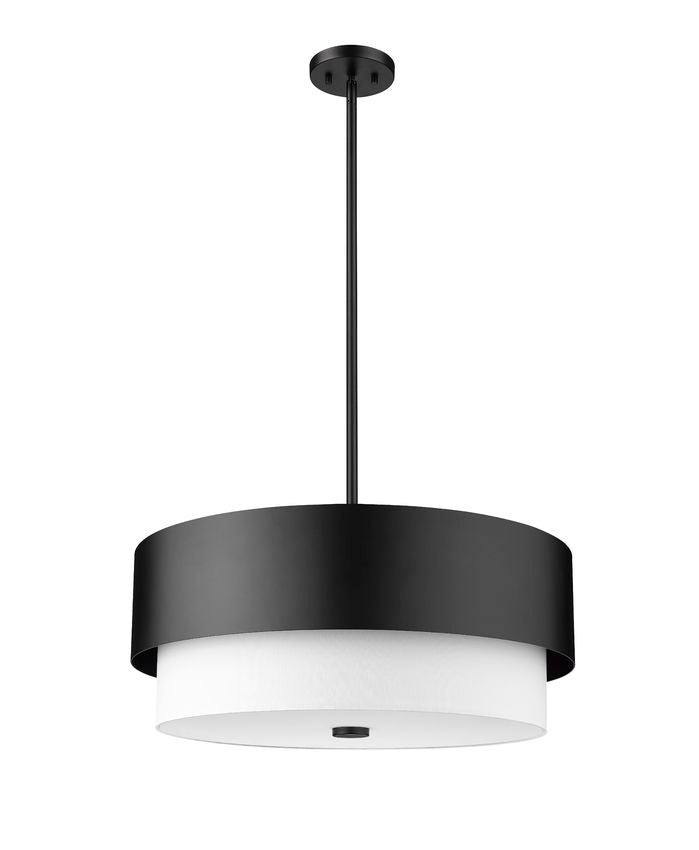 Z-Lite Counterpoint 24" 5-Light Matte Black Steel and White Fabric Shade Chandelier