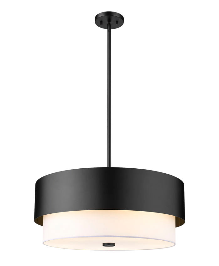 Z-Lite Counterpoint 24" 5-Light Matte Black Steel and White Fabric Shade Chandelier
