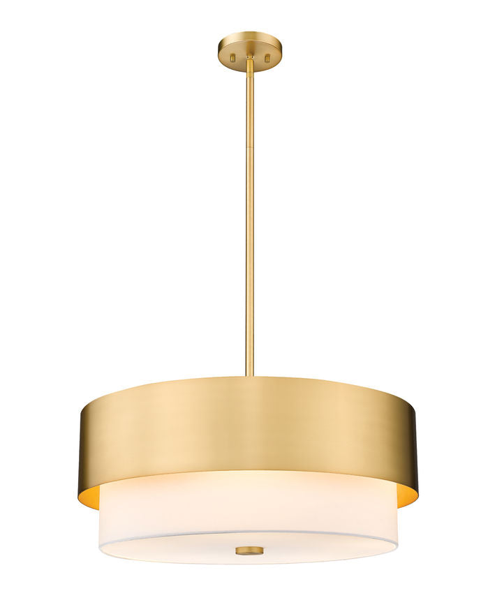Z-Lite Counterpoint 24" 5-Light Modern Gold Steel and White Fabric Shade Chandelier