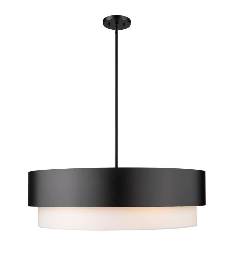 Z-Lite Counterpoint 32" 6-Light Matte Black Steel and White Fabric Shade Chandelier