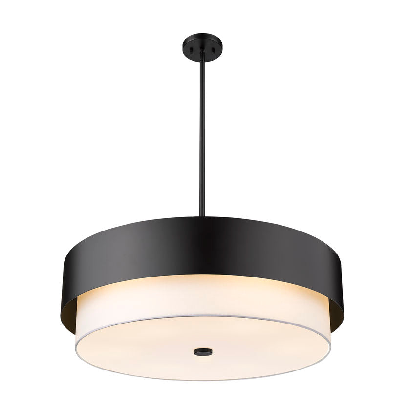 Z-Lite Counterpoint 32" 6-Light Matte Black Steel and White Fabric Shade Chandelier