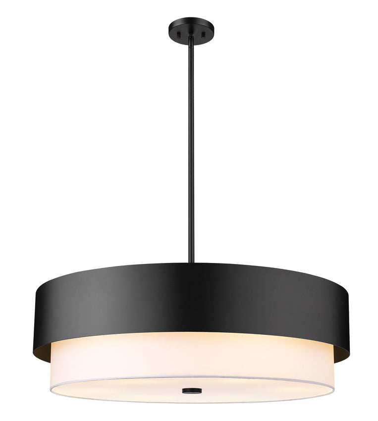 Z-Lite Counterpoint 32" 6-Light Matte Black Steel and White Fabric Shade Chandelier