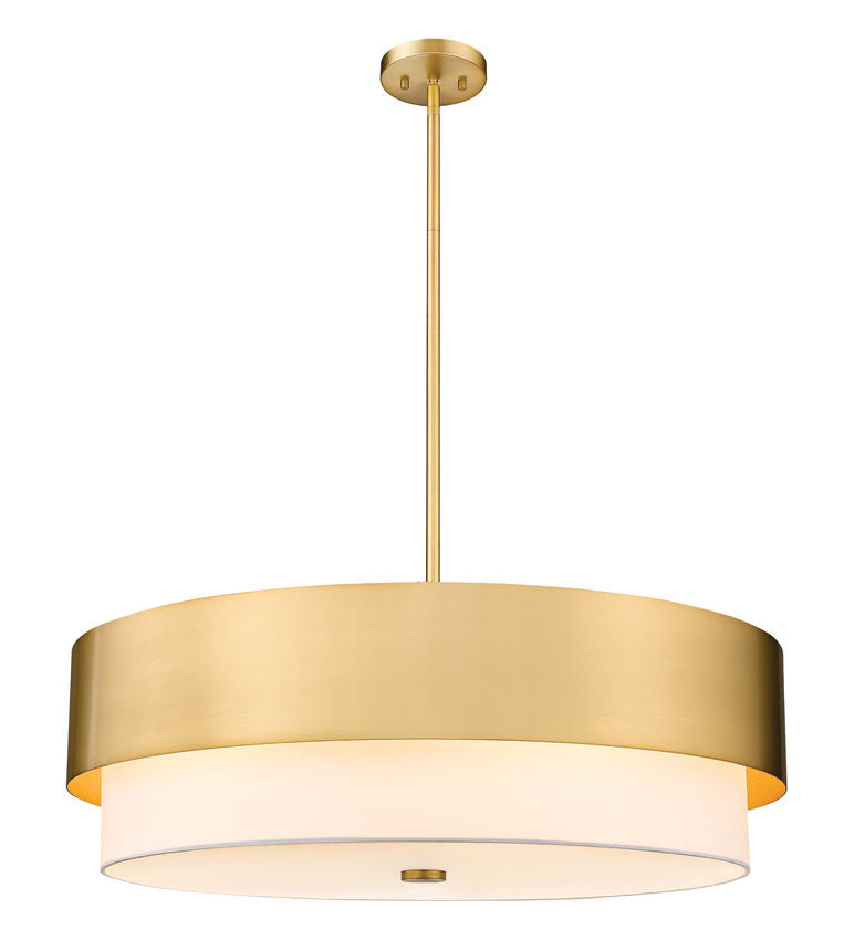 Z-Lite Counterpoint 32" 6-Light Modern Gold Steel and White Fabric Shade Chandelier