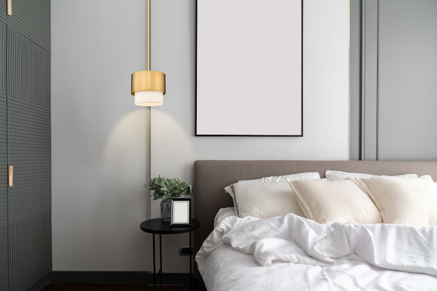 Z-Lite Counterpoint 7" 1-Light Modern Gold Steel and White Fabric Pendant Light