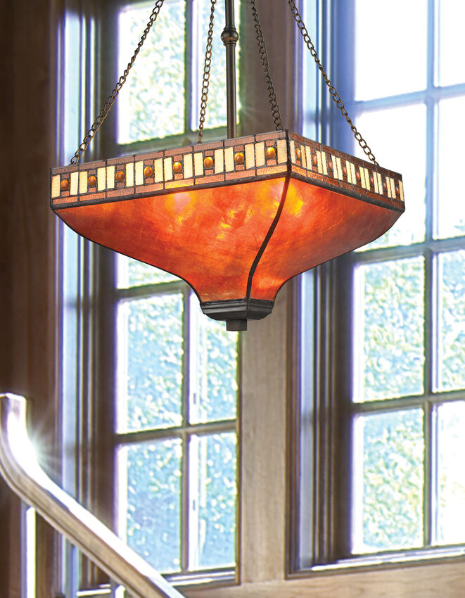 Z-Lite Crimson 17" 3-Light Java Bronze Pendant Light With Mica and Amber Glass Shade