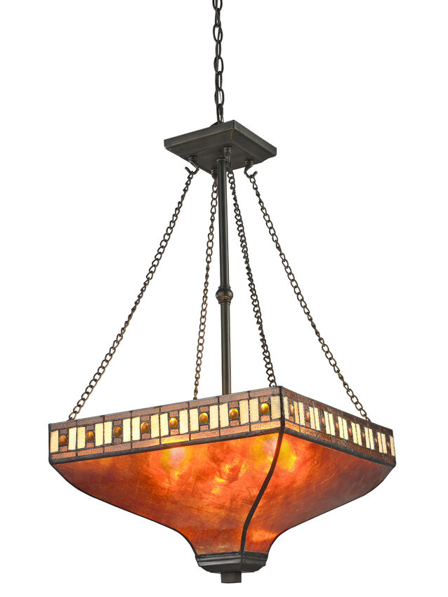 Z-Lite Crimson 17" 3-Light Java Bronze Pendant Light With Mica and Amber Glass Shade