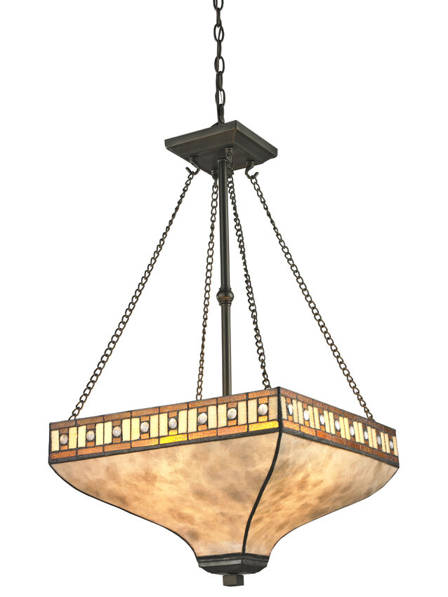 Z-Lite Crimson 17" 3-Light Java Bronze Pendant Light With White Mica and Honey Amber Tiffany Glass Shade