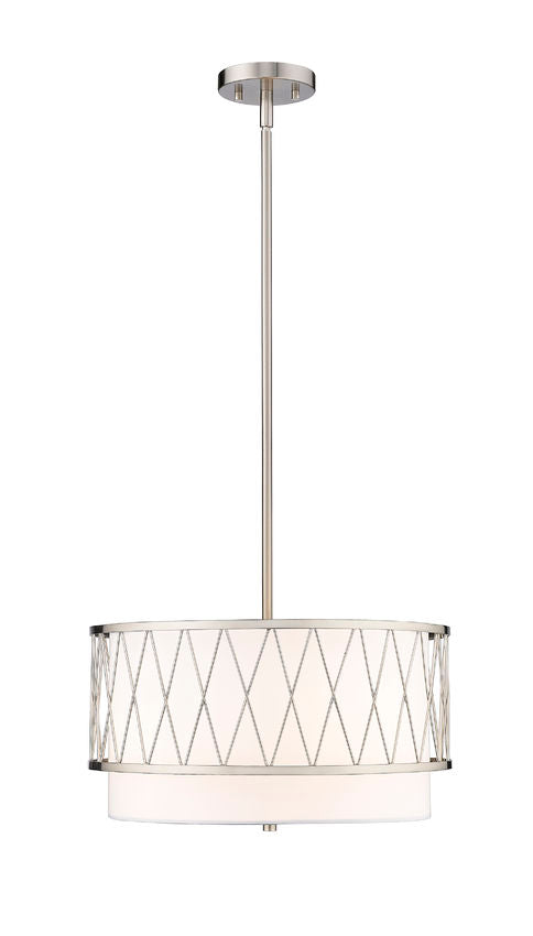 Z-Lite Dalton 17" 3-Light Brushed Nickel Pendant Light With White Fabric Shade
