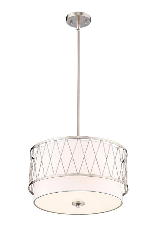 Z-Lite Dalton 17" 3-Light Brushed Nickel Pendant Light With White Fabric Shade